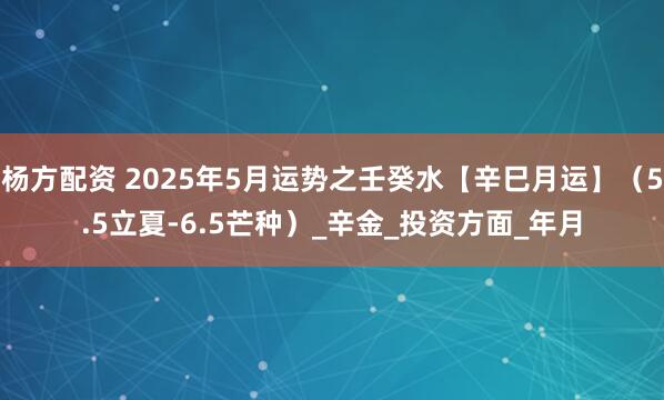 杨方配资 2025年5月运势之壬癸水【辛巳月运】（5.5立夏-6.5芒种）_辛金_投资方面_年月